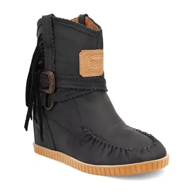 Dingo Womens Montauk Leather Wedge Heel Cowboy Boots In Black