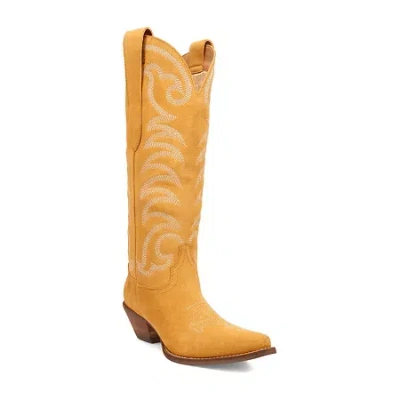 Dingo Womens Movin' On Leather Stacked Heel Cowboy Boots In Yellow
