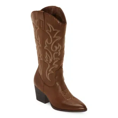 Pop Womens Barry Block Heel Cowboy Boots In Brown