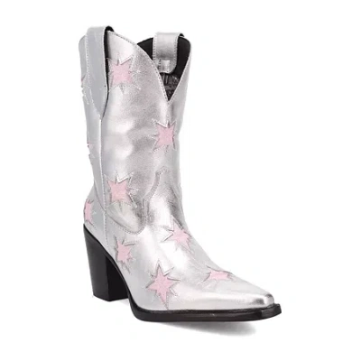 Dingo Womens Starburst Block Heel Cowboy Boots In Silver