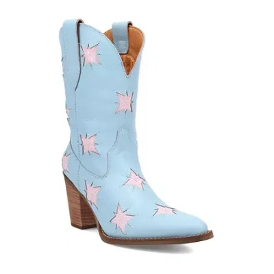 Dingo Womens Starburst Block Heel Cowboy Boots In Blue