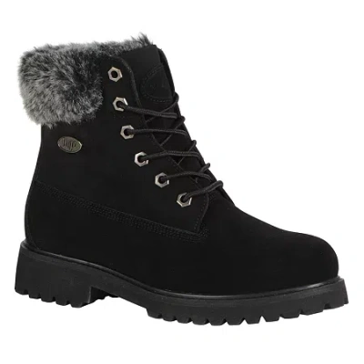Lugz Womens Convoy Fur Block Heel Lace Up Boots In Black