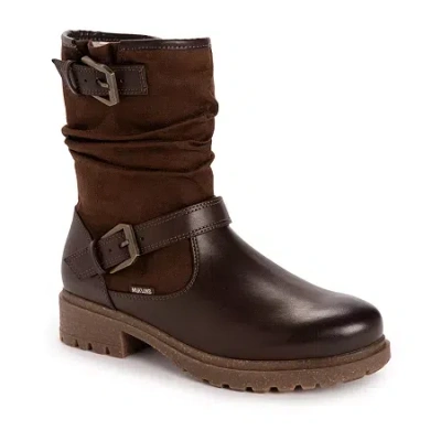 Muk Luks Womens Scarlett Sabrina Block Heel Combat Boots In Brown