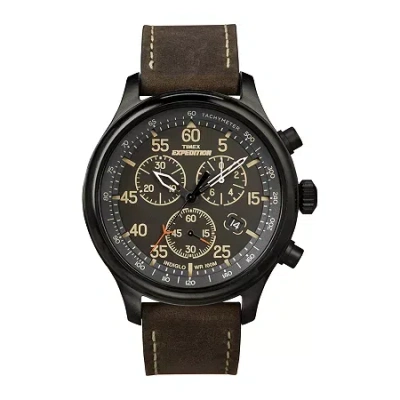 Timex Expedition Mens Brown Leather Strap Chronograph Watch T499059j In Brown