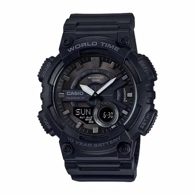 Casio World Time Mens Multi-function Black Strap Watch Aeq110w-1bos In Black