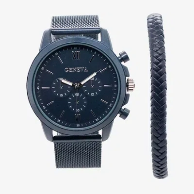 Geneva Mens Blue Stainless Steel 2-pc. Watch Boxed Set Mac7093jc In Blue