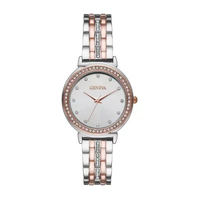 Geneva Ladies Womens Crystal Accent Two Tone Bracelet Watch Fmdjm236 In Silver