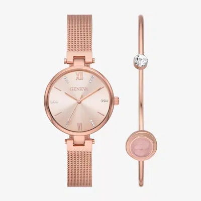 Geneva Ladies Womens Crystal Accent Rose Goldtone Stainless Steel Bracelet Watch Fmdjset076 In Gold