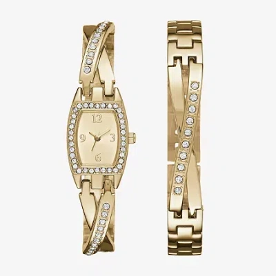 Geneva Womens Gold-tone Bangle Watch Boxed Set In Gold