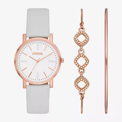 Geneva Ladies Womens White 4-pc. Watch Boxed Set Fmdjset701 In Gold