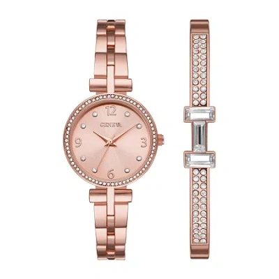 Geneva Ladies Womens Crystal Accent Rose Goldtone 2-pc. Watch Boxed Set Fmdjset068 In Gold