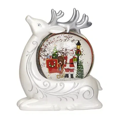 Roman 8"h Lighted Swirl Deer With Santa Christmas Tabletop Decor In White
