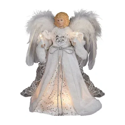 Kurt Adler 12" White And Silver Angel Lighted Treetopper In White