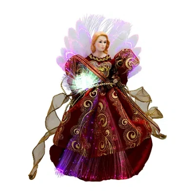 Northlight 12" Burgundy Lighted Fiber Optic Angel Christmas Tree Topper In Red