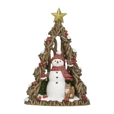 Roman 11"h Lighted Snowman With Fox Cutout Christmas Tabletop Decor In Multi