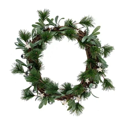 Northlight 12" Pine Needle Wooden Stars Artificial Wreath In Green