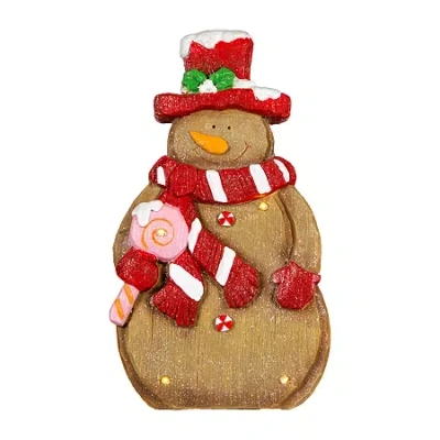 Northlight 16" Led Lighted Gingerbread Snowman With Lollipop Christmas Figurine In Multi