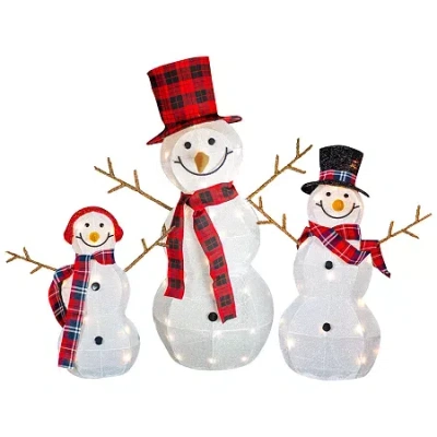 Northlight Lighted Tinsel Snowmen Family Christmas Yard Art In White