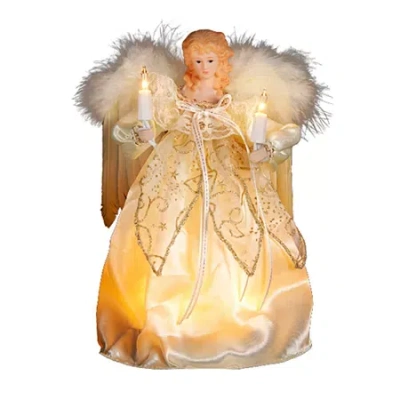 Kurt Adler 9" Ivory And Gold Angel Lighted Treetopper In Brown