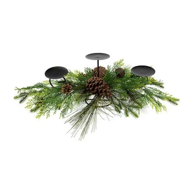 Northlight 30"jingle Bell And Pine Cones Pillar Candle Holder In Green