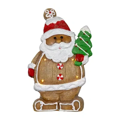 Northlight 16" Lighted Gingerbread Santa With Frosted Tree Christmas Figurine In Brown