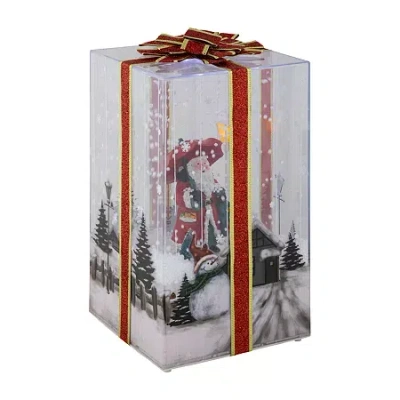 Northlight 12" Musical Santa Lighted Snowing Gift Box With Ribbon Christmas Snow Globe In Multi