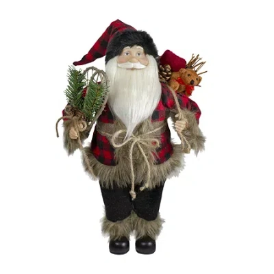 Northlight 18" Standing Santa With Snow Shoes And Bear Christmas Figurine In Multi