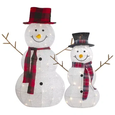 Northlight Lighted Tinsel Snowmen Family Christmas Yard Art In White