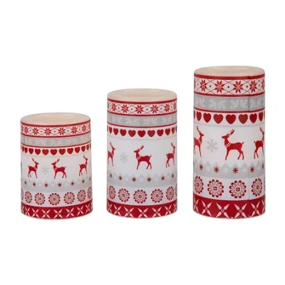 Northlight 6" Led Flameless Flickering Nordic Reindeer Wax Pillar Flameless Candle In Red