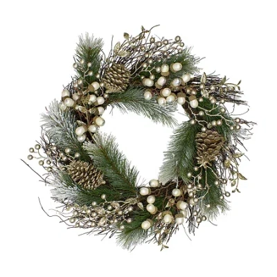 Northlight 22" Acorn And Pine Cone Flocked Pine Needle Wreath In Green