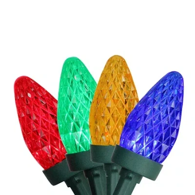 Northlight 100ct Multi-color Faceted Led C7 66ft Green Wire String Lights In Multi