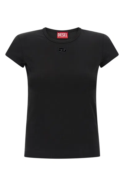 Diesel Women Black T-shirt With Logo On The Front And Ribbed Design In Cotton Woman