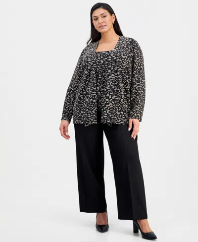 Alex Evenings Plus Size Metallic Jacket & Top Twinset In Brown