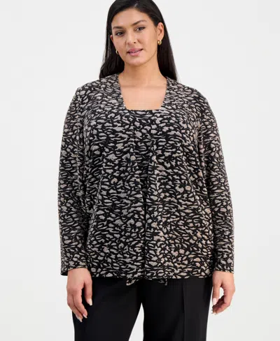 Alex Evenings Plus Size Metallic Jacket & Top Twinset In Brown