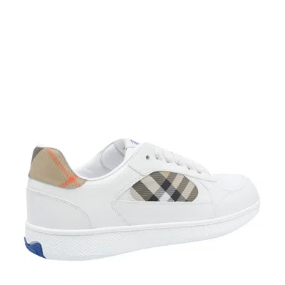 Burberry Terrace Sneakers In Leather And Beige Check Men In White