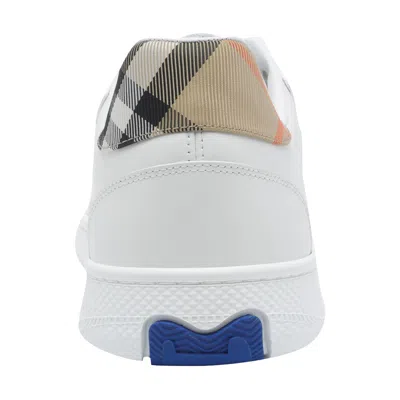 Burberry Terrace Sneakers In Leather And Beige Check Men In White