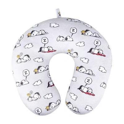 Peanuts Snoopy And Woodstock Clouds Travel Neck Pillow In Gray