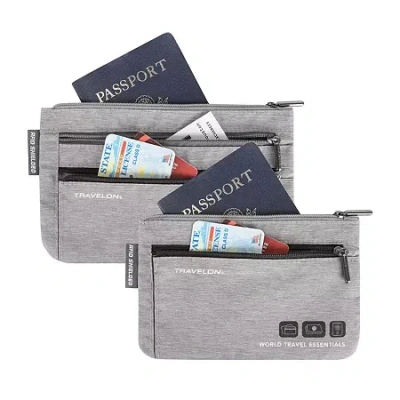 Travelon World Travel Essentials Set Of 2 Currency And Passport Organizers In Gray