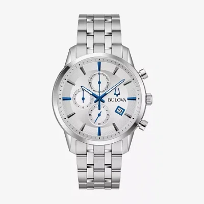 Bulova Classic Sutton Mens Chronograph Silver Tone Stainless Steel Bracelet Watch 96b404 In Metallic