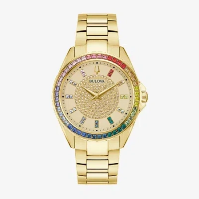 Bulova Classic Crystal Mens Crystal Accent Gold Tone Stainless Steel Bracelet Watch 97a179 In Gold