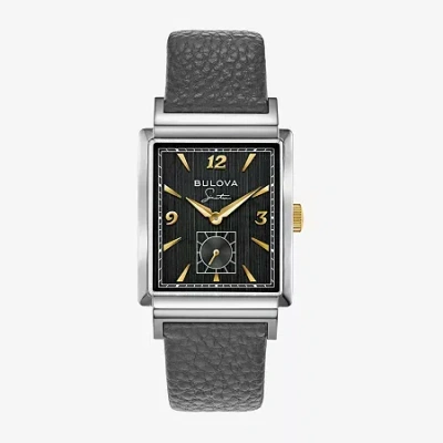 Bulova Frank Sinatra Mens Gray Leather Strap Watch 98a261 In Black
