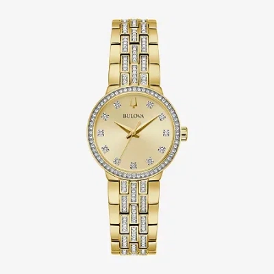Bulova Womens Crystal Accent Gold Tone Stainless Steel 2-pc. Watch Boxed Set 98x133 In Gold