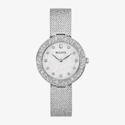 Bulova Crystal Womens Crystal Accent Silver Tone Stainless Steel Strap Watch 96l329 In Silver