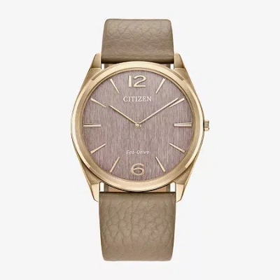 Citizen Eco-drive Unisex Beige Leather Strap Watch 38mm In Brown