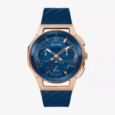 Bulova Marc Anthony Mens Blue Leather Strap Watch 97a185 In Transparent