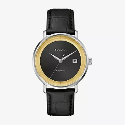 Bulova Frank Sinatra Rat Pack Mens Automatic Black Leather Strap Watch 96b406 In Black