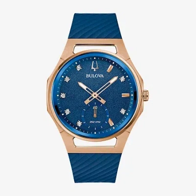 Bulova Marc Anthony Womens Blue Leather Strap Watch 97p174 In Blue