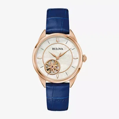 Bulova Unisex Adult Automatic Blue Leather Strap Watch 97l180 In Transparent