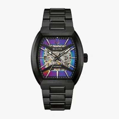 Bulova Maquina Mens Automatic Black Stainless Steel Bracelet Watch 98a320 In Black