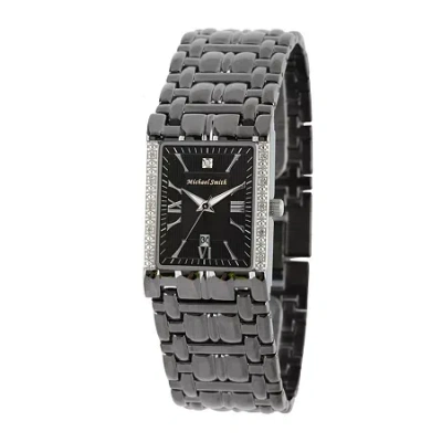 Fine Jewelry Personalized Dial Mens Diamond-accent Square Black Watch In Silver